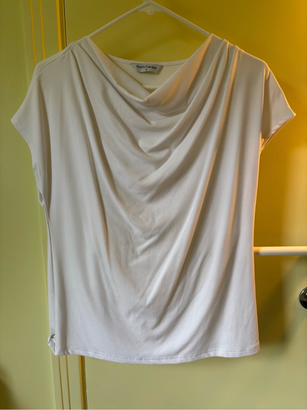 Pretty Garden White Draped Cowl Neck Short Sleeve Top